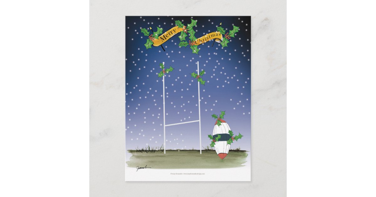rugby xmas holiday postcard Zazzle