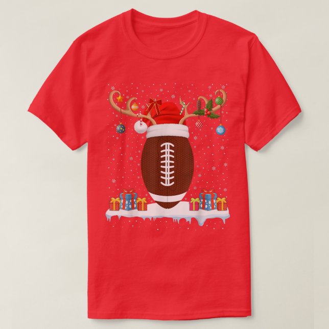 Rugby Xmas Lighting Funny Reindeer Santa Hat Rugby T-Shirt (Design Front)