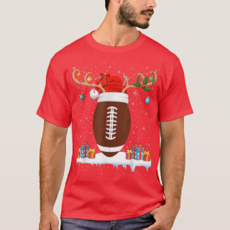 Rugby Xmas Lighting Funny Reindeer Santa Hat Rugby T-Shirt