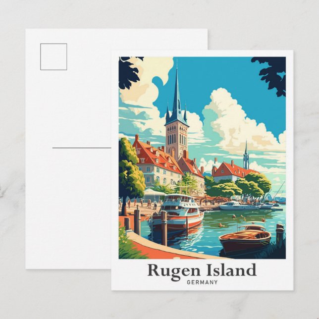 Rugen Island Germany Vintage Travel Illustration Postcard (Front/Back)