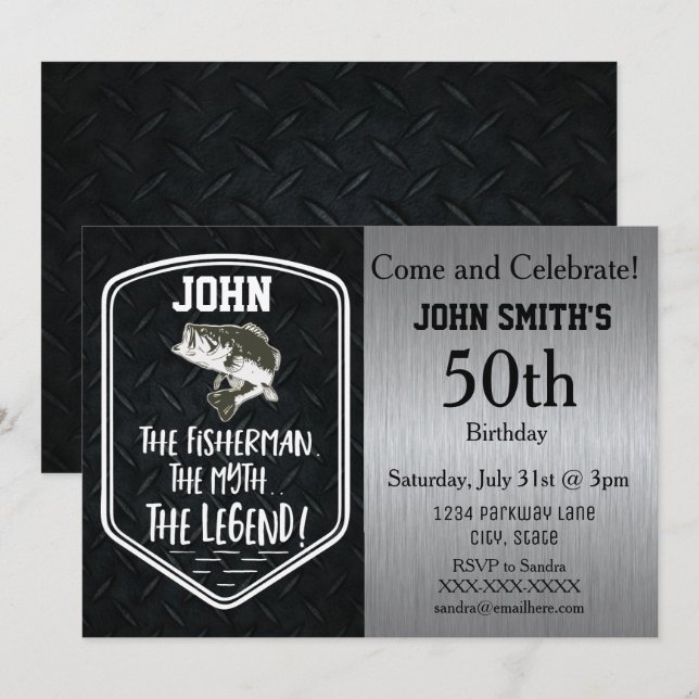 Rugged Adult Bass Fishing The Man The Myth Invitation (Front/Back)