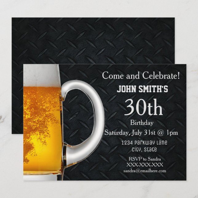 Rugged Adult Beer Men's Birthday Invitations (Front/Back)