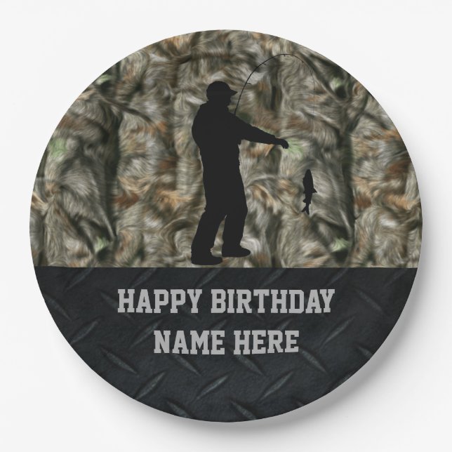 Rugged Adult Camo Fishing Birthday Plates (Front)