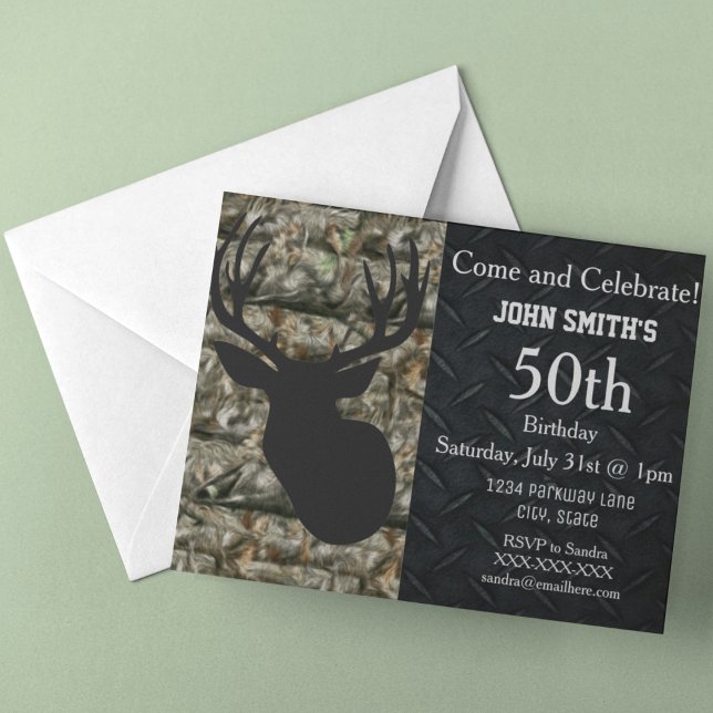 Rugged Adult Deer Hunting Birthday Invitations (Creator Uploaded)