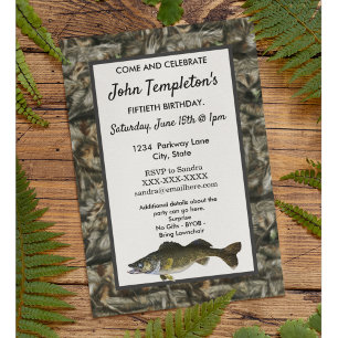 Rugged Adult Fishing Birthday Men's Camo Fish Invitation