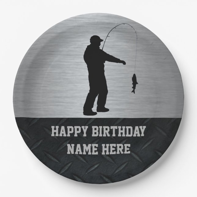 Rugged Adult Fishing Birthday Plates (Front)