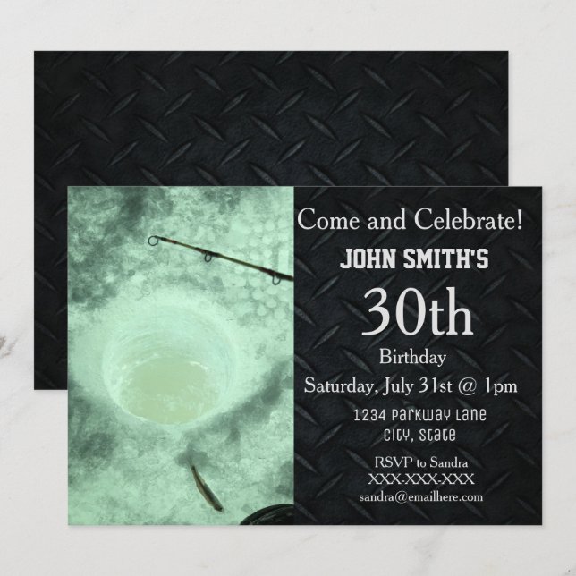 Rugged Adult Ice Fishing Men Birthday Invitations (Front/Back)