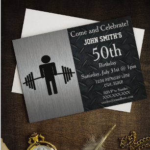Rugged Adult Weightlifting Birthday Invitations