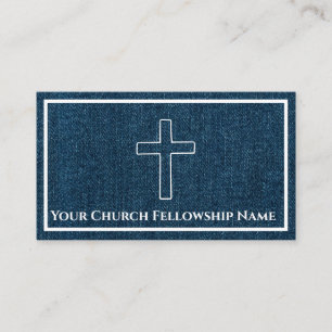 Rugged Blue Denim Cross Outline Church Pastor Business Card
