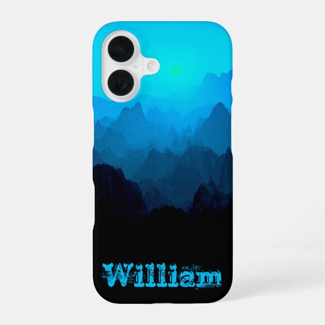 Rugged Blue Smokey Mountains with Rustic Name iPhone 16 Case (Back)
