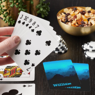 Rugged Blue Smokey Mountains with Rustic Name Playing Cards