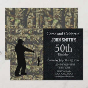 Rugged Camo Adult Fishing Birthday Invitation