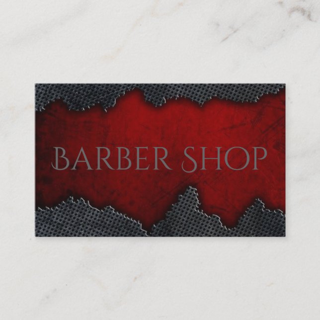 Rugged Card for Barber Shop Red and Steel Grey (Front)