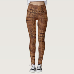 Rugged Chestnut Oak Wood Grain Look Leggings