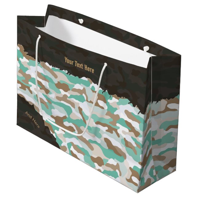 Rugged Coastal Camouflage Personalised Large Gift Bag (Front Angled)