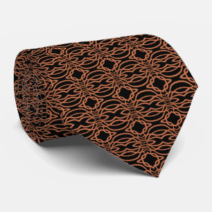 Rugged Copper Trails On Black Geometric Pattern Tie