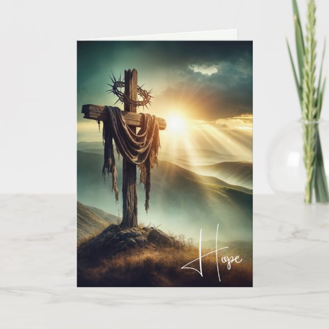 Rugged Cross With Crown Of Thorns Holiday Card (Front)