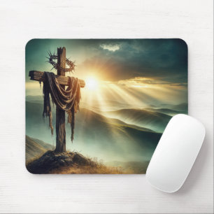 Rugged Cross With Crown Of Thorns Mouse Mat
