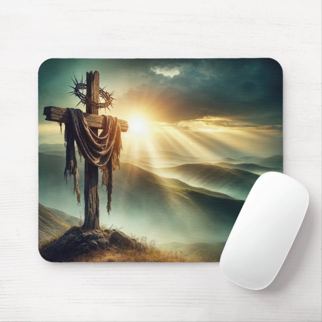 Rugged Cross With Crown Of Thorns Mouse Mat (With Mouse)