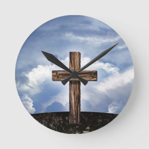 Rugged Cross with Sky Round Clock