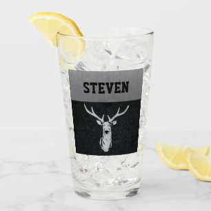 Rugged Deer Hunting Buck Name Silver Black Glass
