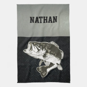 Rugged Fishing Largemouth Bass Sports Outdoors Men Tea Towel