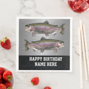 Rugged Fly Fishing Rainbow Trout Birthday Napkin