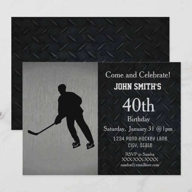 Rugged Hockey Birthday Celebration Invitations (Front/Back)