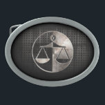Rugged Justice Scales Oval Belt Buckle<br><div class="desc">Cool grunge industrial metal look lady justice scales attorney law lawyer criminal design. Great for gifts! Available on tee shirts, smart phone cases, mousepads, keychains, posters, cards, electronic covers, computer laptop / notebook sleeves, caps, mugs, and more! Visit our site for a custom gift case for Samsung Galaxy S3, iphone...</div>