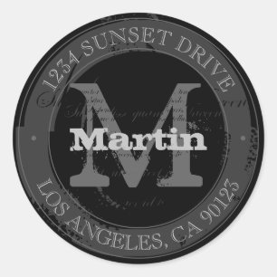 Rugged look   Black & Grey Return Address Classic Round Sticker