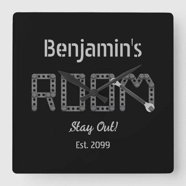 Rugged Manly Teen's Boy's Room Wall Clock (Front)