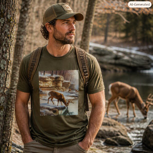 Rugged Outdoorsman Deer Woodland Brown T-Shirt