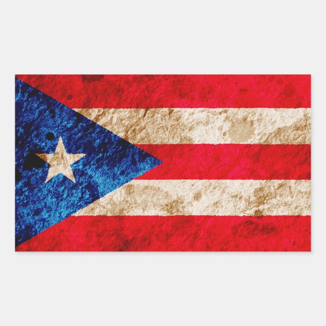 Rugged Puerto Rican Flag Rectangular Sticker (Front)