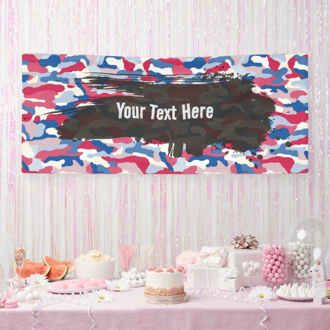 Rugged Red White & Blue Camouflage Long Banner (Party)