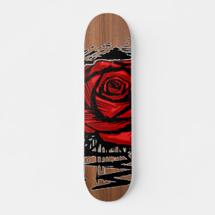Rugged Rose Graffiti Art – Red Urban Flower Skateboard