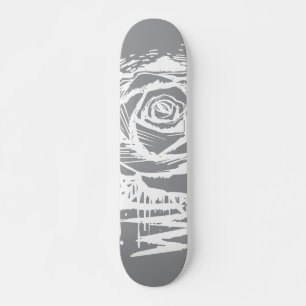 Rugged Rose Graffiti Art – White Drip Rose on Grey Skateboard