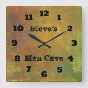 Rugged Rustic Earthy Tones Abstract Man Cave Square Wall Clock