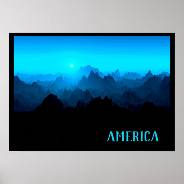 Rugged Smokey Blue Jagged Mountains America Travel Poster (Front)