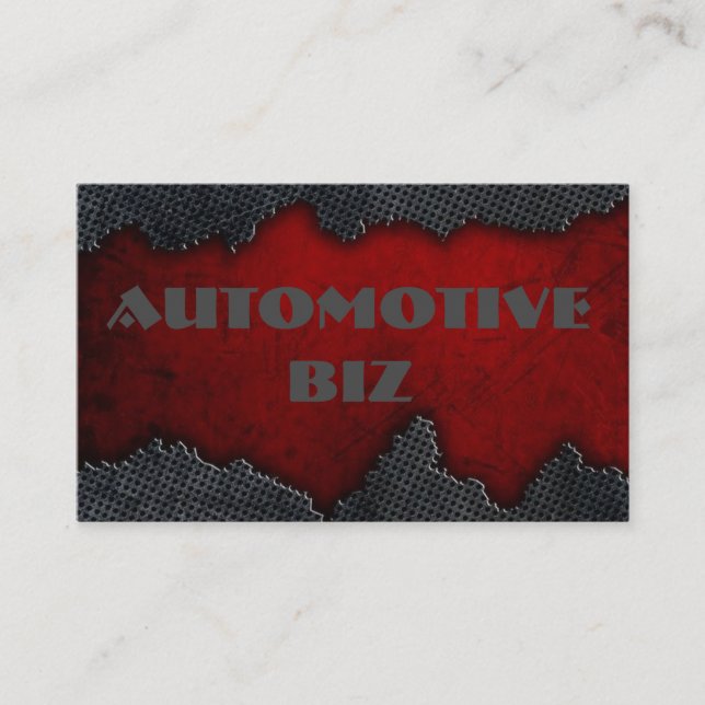 Rugged Steel Grey & Blood Red Auto Business Cards (Front)