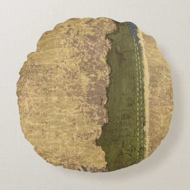 Rugged Tan and Forest Green Round Throw Pillow (Front)