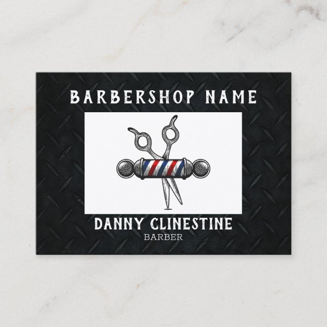 Rugged Trendy Modern Barber Scissors Barbershop Business Card (Front)