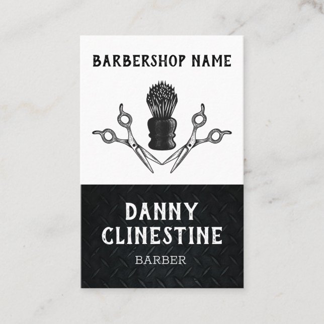 Rugged Trendy Modern Barber Scissors Barbershop Business Card (Front)