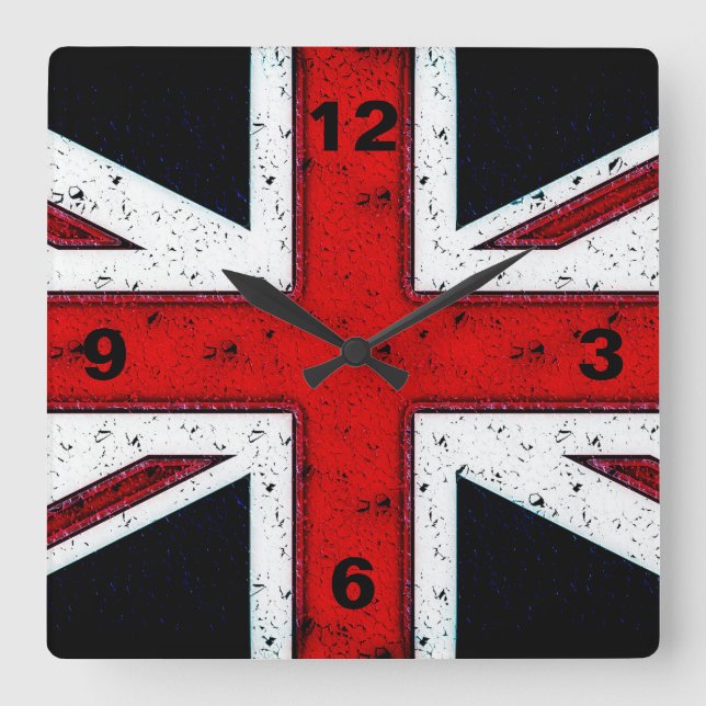 Rugged Union Jack Square Wall Clock (Front)