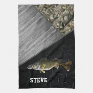 Rugged Walleye Fishing Camo Name Men's Cool Tea Towel