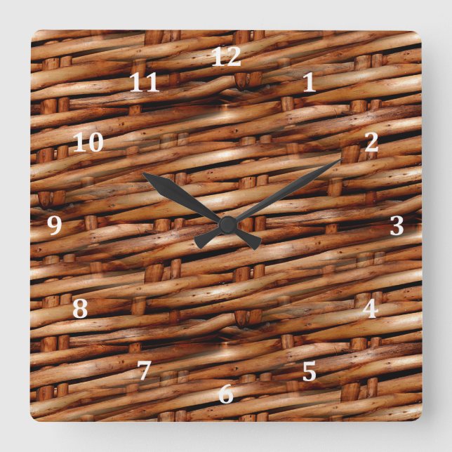 Rugged Wicker Basket Look Square Wall Clock (Front)