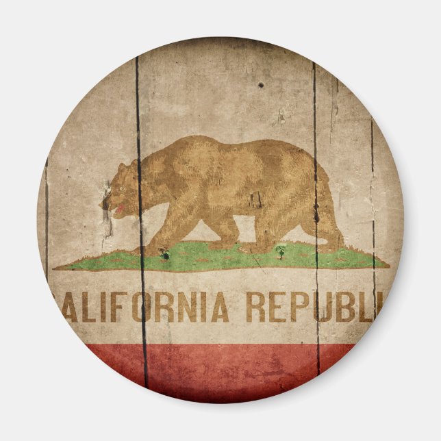 Rugged Wood California Flag Magnet (Front)