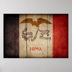 Rugged Wood Iowa Flag Poster