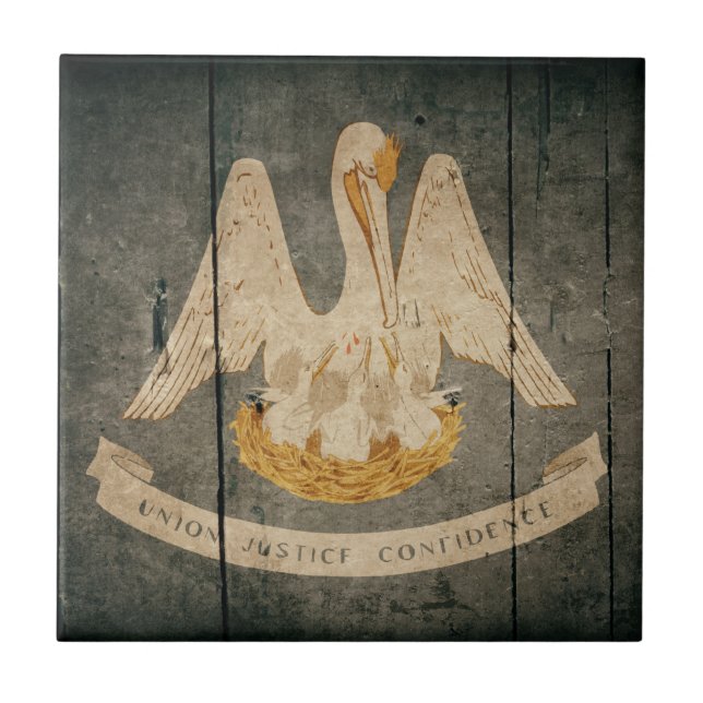 Rugged Wood Louisiana Flag Tile (Front)