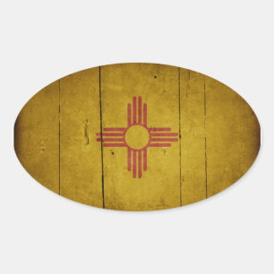 Rugged Wood New Mexico Flag Oval Sticker