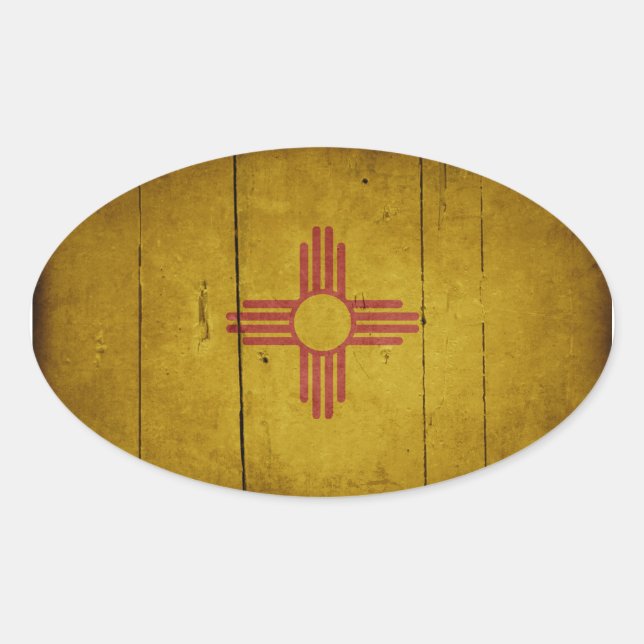 Rugged Wood New Mexico Flag Oval Sticker (Front)